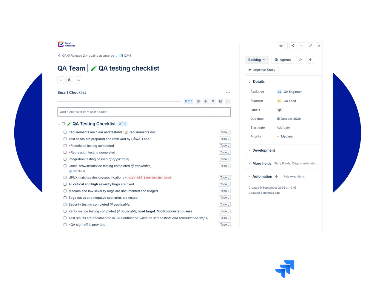 Run QA testing in Jira with reusable checklists